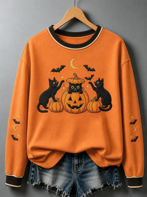 Halloween Black Cat Pumpkin Sweatshirt Unusual Gifts For Cat Lovers