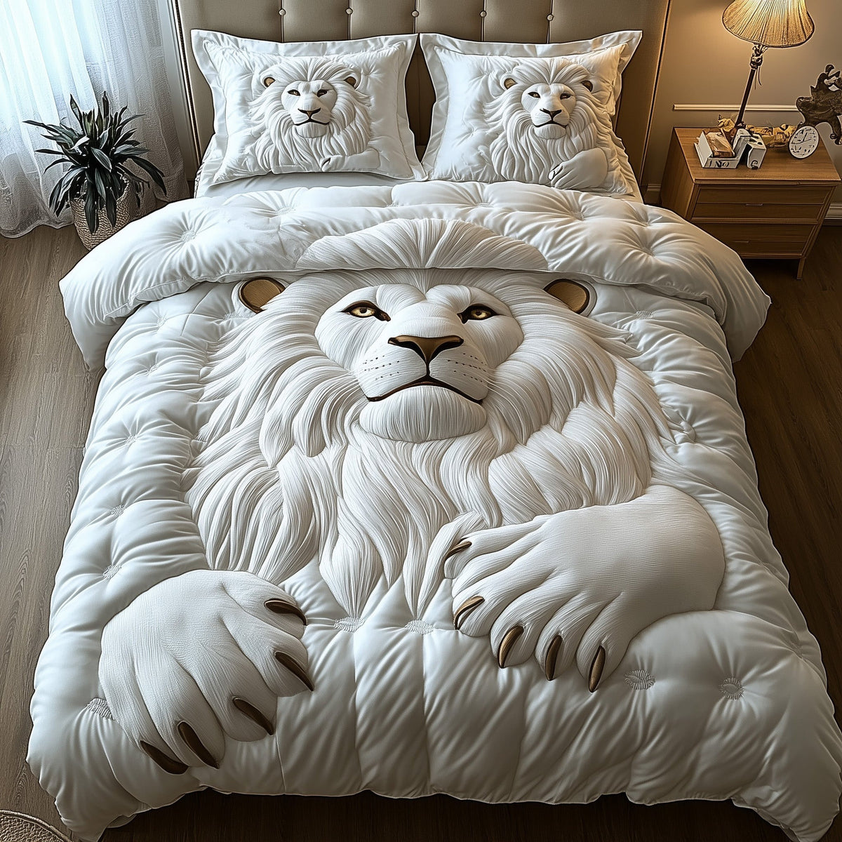 Majestic Lion Quilted Bedding Set Bedspread Lion Themed Gifts For Animal Lovers