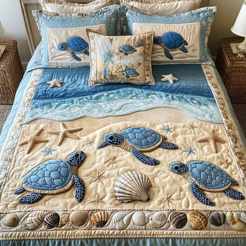 Ocean Waves Quilted Bedding Set Cute Room Decor Gift For Grandma