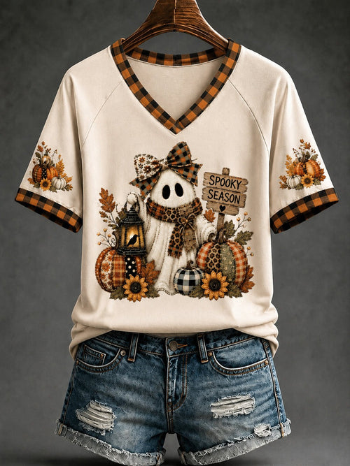 Halloween Snowman V-Neck T-Shirt Spooky Season Best Gifts For Bestie