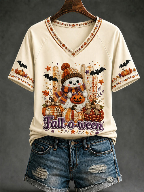 Halloween Snowman V-Neck T-Shirt Fall O Ween Best Gifts For Sister