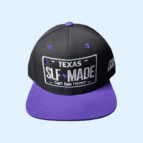 Lil' Keke Donke713 Merch 2026 Slfmade Plate Series Can't Rain Forever Black Purple Snapback Hat