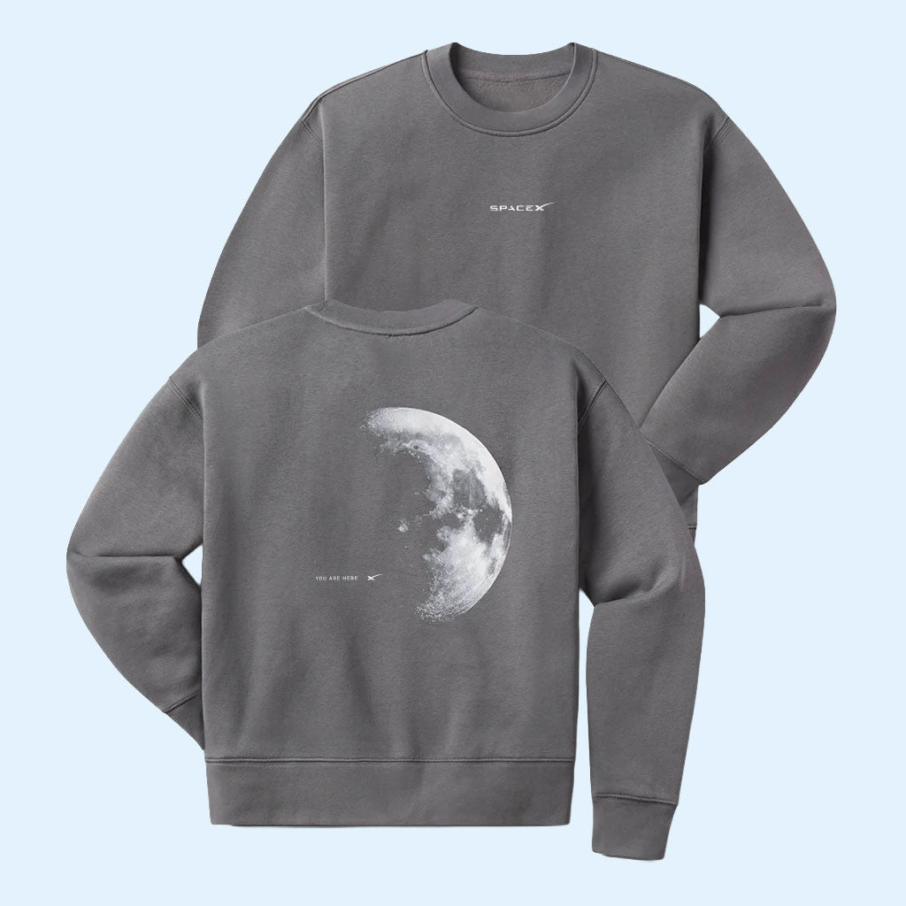 SpaceX Merch 2026 You Are Here Moon Crewneck Sweatshirt Astronomy Gifts For BFF