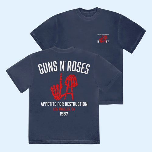 Guns N' Roses Merch 2026 Appetite For Destruction Skeleton LA Hands T-Shirt GNR Tour Merch