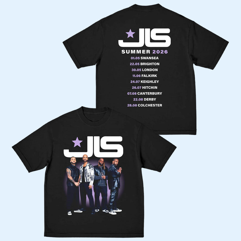 JLS Merch 2026 JLS Summer Tour Dateback Black T-Shirt Gift For Music Lovers