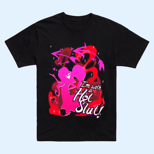 Hazbin Hotel Merch 2026 Velvette BFF T-Shirt I'm With A Hot Slut Shirt Cartoon Lover Gifts