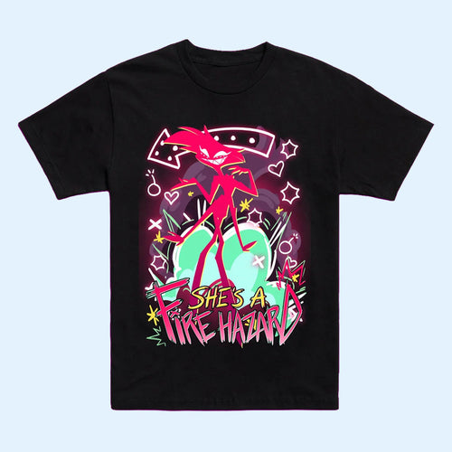 Hazbin Hotel Merch 2026 Angel Dust BFF T-Shirt She's A Fire Hazard Shirt Halloween Gifts