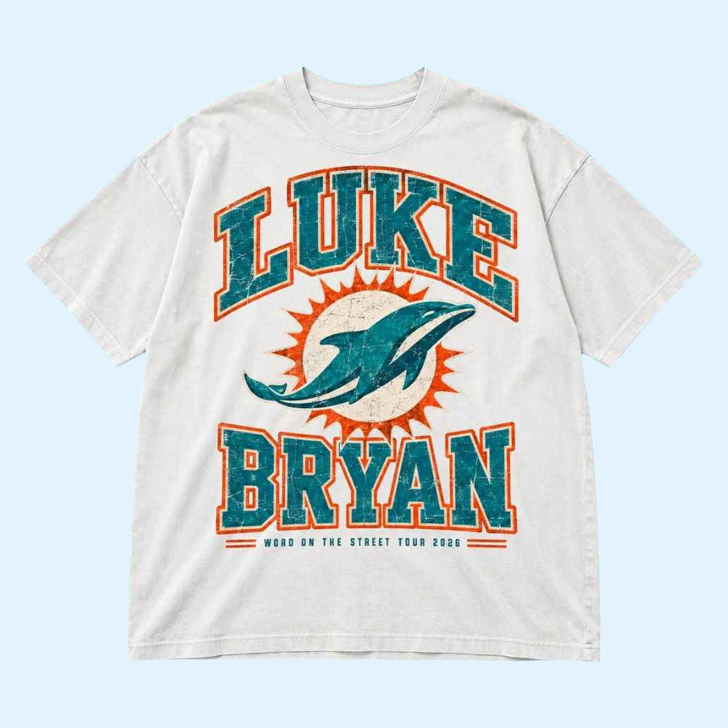 Luke Bryan Merch 2026 Luke Bryan Word On The Street Tour T-Shirt Miami Dolphins Shirt Vintage
