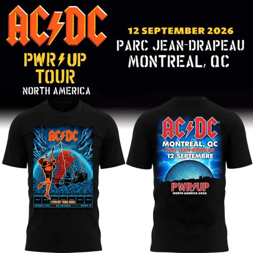 ACDC Merch 2026 ACDC Montreal Concert T-Shirt Parc Jean Drapeau Sept 12 Power Up Tour Shirt