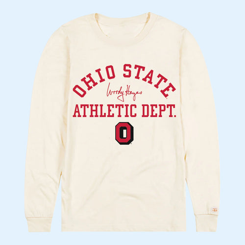 Ohio State Football Merch 2026 Ohio State Buckeyes Woody Hayes 75th Anniversary Long Sleeve Shirt