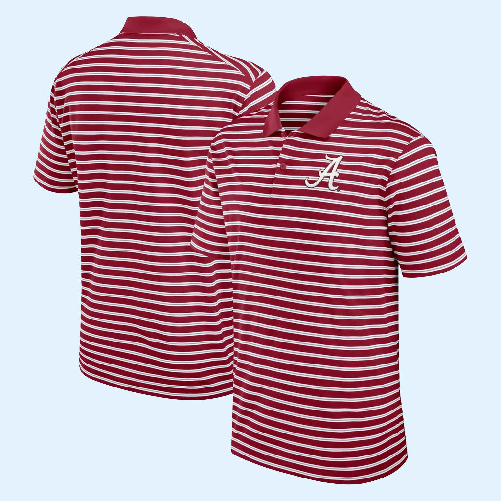 Alabama Crimson Tide Merch 2026 Alabama Crimson Tide Primetime Victory Striped Polo Shirt Men's