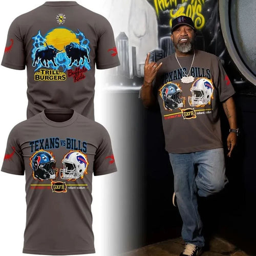 Bun B X Westside Gunn Texans vs Bills T-Shirt Trill Burgers X Buffalo Kids Matchup Tee Fan Merch