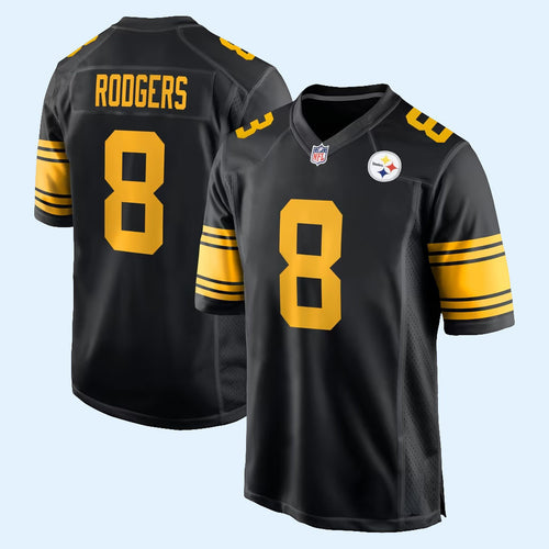 #8 Aaron Rodgers Jersey Shirt 2026 Pittsburgh Steelers Merch Black Alternate Game Jersey Gifts
