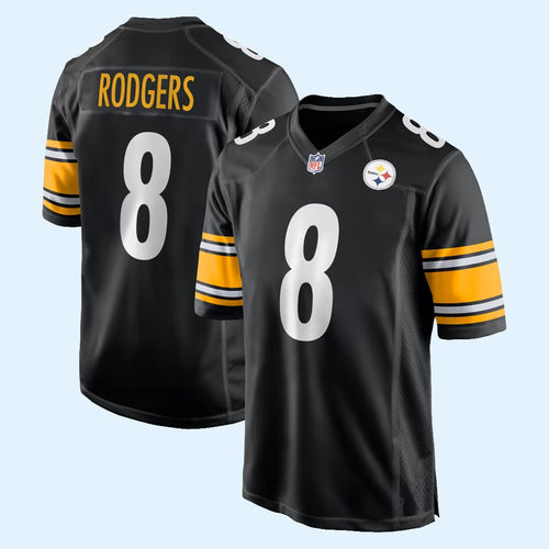 Aaron Rodgers Jersey Shirt #8 Pittsburgh Steelers Merch Black Game Jersey Gift For Football Fan