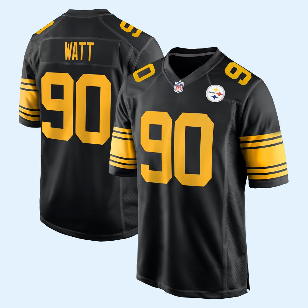 TJ Watt Jersey Shirt #90 Pittsburgh Steelers Merch 2026 Black Alternate Game Jersey Fan Apparel