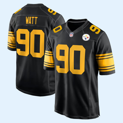 TJ Watt Jersey Shirt #90 Pittsburgh Steelers Merch 2026 Black Alternate Game Jersey Fan Apparel