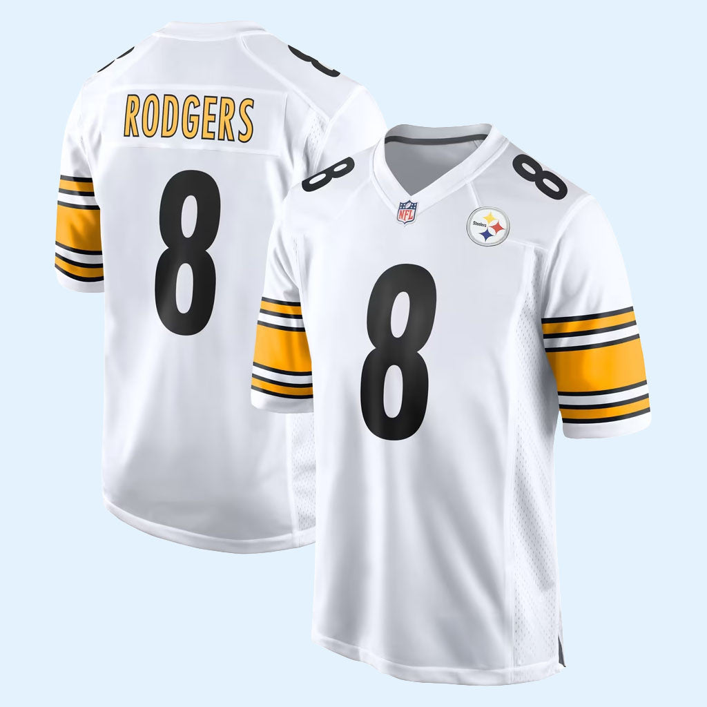 Aaron Rodgers Jersey Shirt Pittsburgh Steelers Merch #8 White Game Jersey Football Fan Gifts