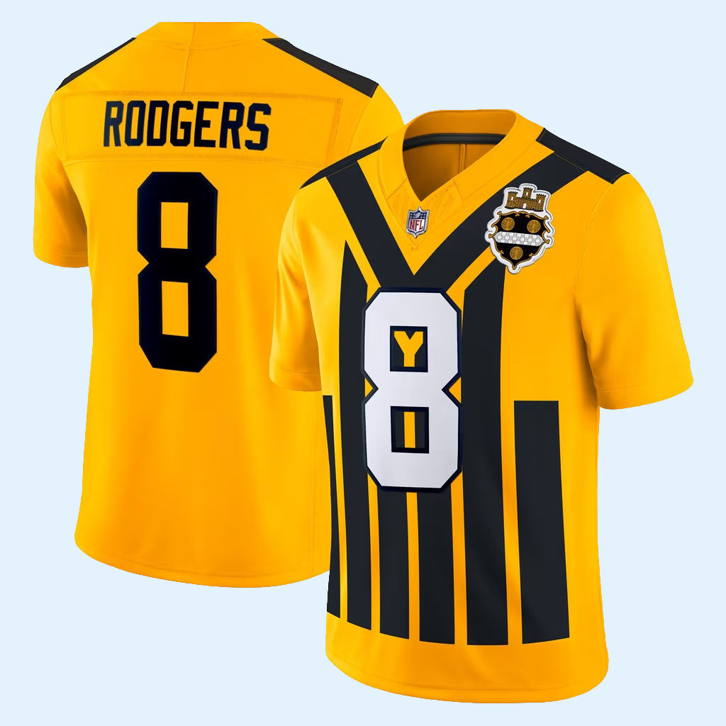Aaron Rodgers Jersey Shirt 2026 Pittsburgh Steelers Merch #8 Gold Alternate Vapor FUSE Jersey