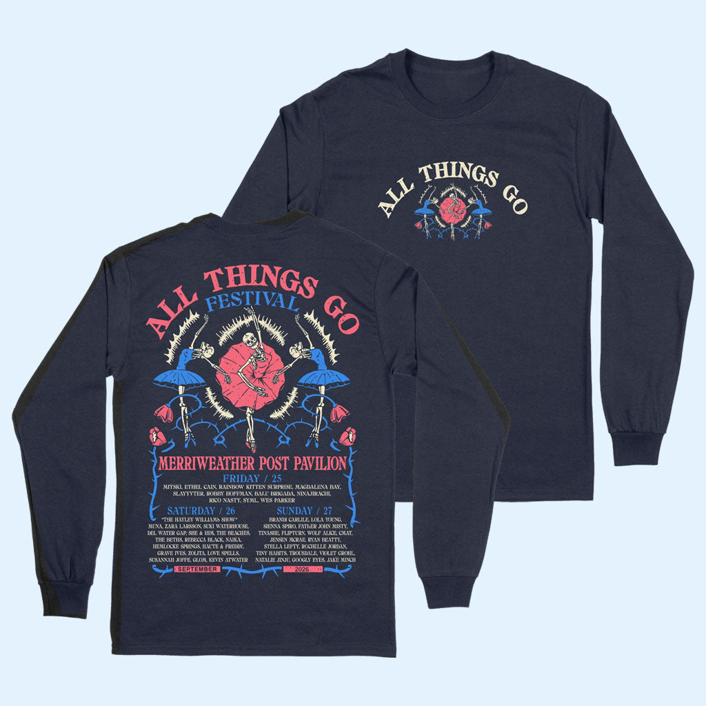 All Things Go Festival Merch 2026 DC Skeleton Ball Long Sleeve Shirt Gifts For Music Lovers