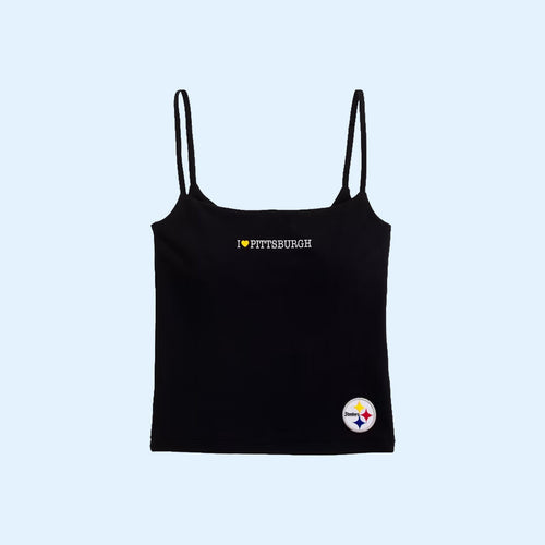 Pittsburgh Steelers Merch 2026 Abercrombie And Fitch Black I Love Pittsburgh Cami Tank Women's