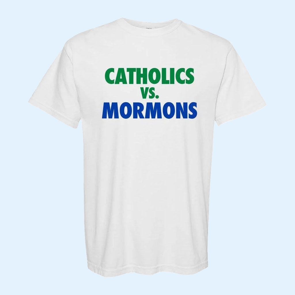 Catholics vs Mormons T-Shirt Notre Dame vs BYU Las Vegas College Football Rivalry Merch White