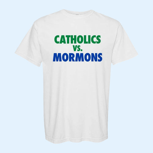 Catholics vs Mormons T-Shirt Notre Dame vs BYU Las Vegas College Football Rivalry Merch White