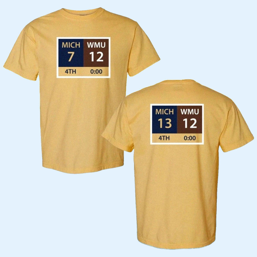 Michigan Vs Western Michigan Comeback Scoreboard T-Shirt MICH 13 WMU 12 Miracle Hail Mary Merch
