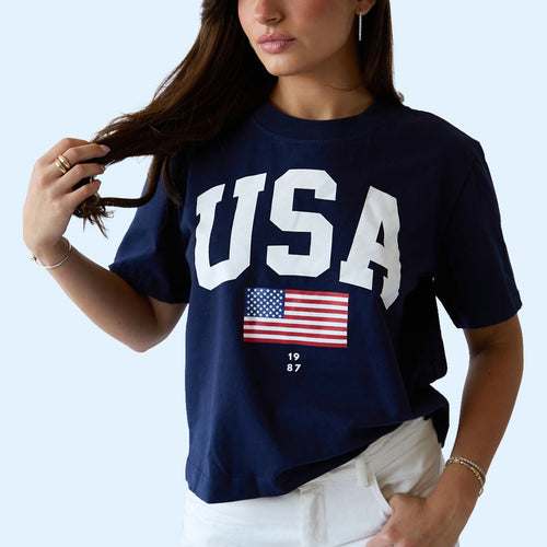 1987 Label Merch 2026 USA Flat T-Shirt 1987 Shirt Patriotic Gifts For Her