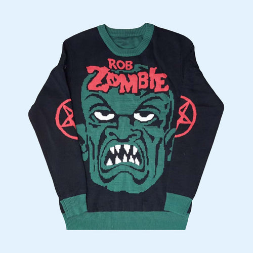 Rob Zombie Merch 2026 Rob Zombie Green Face Christmas Ugly Sweater Xmas Gifts For Music Fans