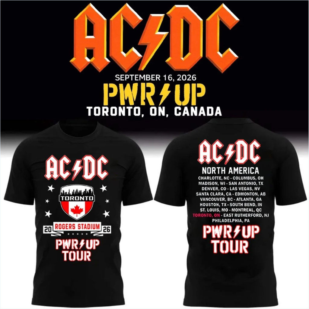 AC DC Merch Power Up Tour Toronto 2026 T-Shirt Rogers Stadium Event Shirt Gift For Band Fans