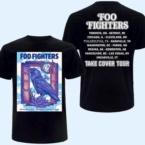 Foo Fighters Regina SK 2026 Tour T-Shirt Raven Framed Shirt Take Cover Tour Merch Fan Gifts