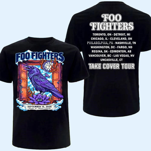 Foo Fighters Merch 2026 Take Cover Tour Regina SK Mosaic Stadium Shirt Concert Souvenir Tee