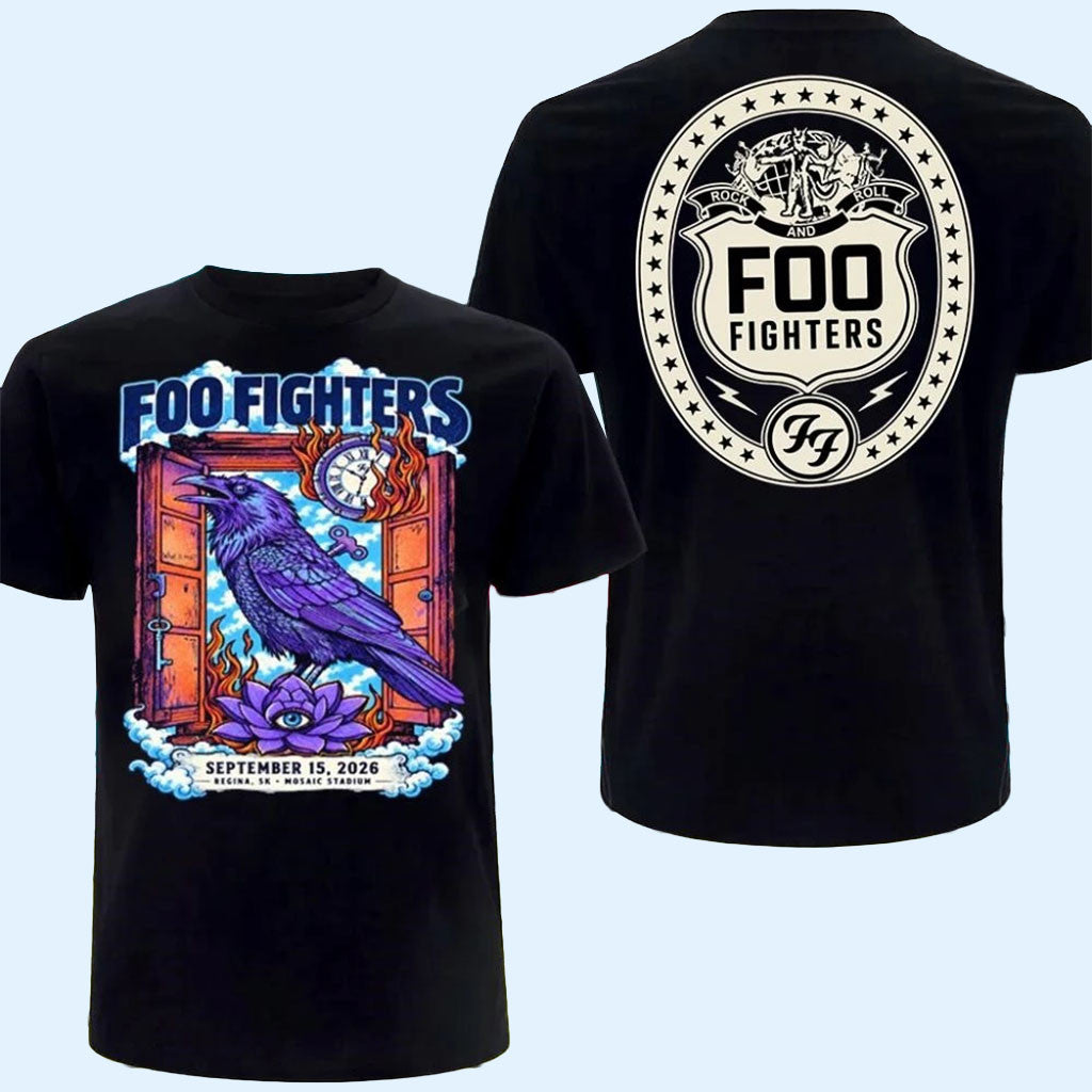 Foo Fighters Merch 2026 FF Regina Sk Event Poster T-Shirt At Mosaic Stadium In Regina SK Shirt