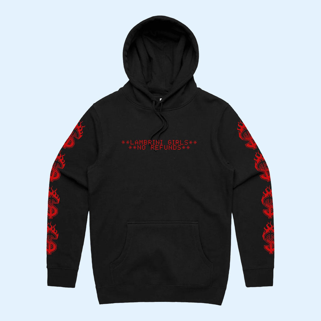 Lambrini Girls Merch 2026 No Refunds Hoodie Black Presents For Rock Lovers