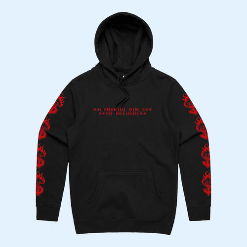 Lambrini Girls Merch 2026 No Refunds Hoodie Black Presents For Rock Lovers