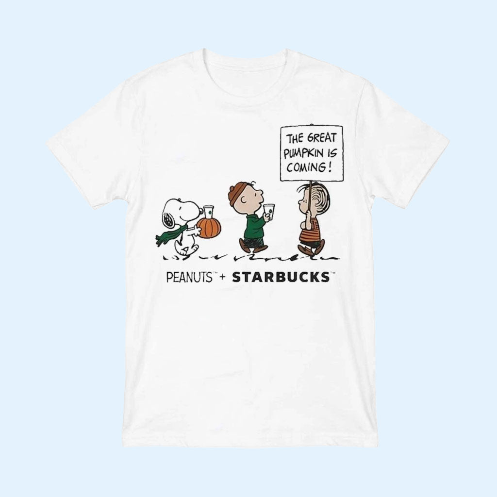 Starbucks Peanuts Merch Snoopy T-Shirt The Great Pumpkin Is Coming Shirt Halloween Gifts Ideas