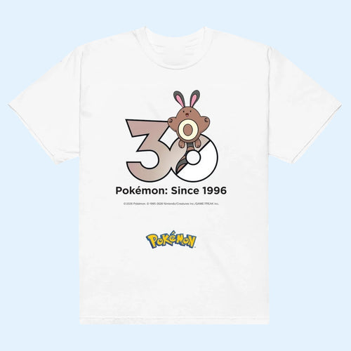 Pokemon Merch 2026 Sentret Pokemon 30th Anniversary Logo T-Shirt Since 1996 Shirt White