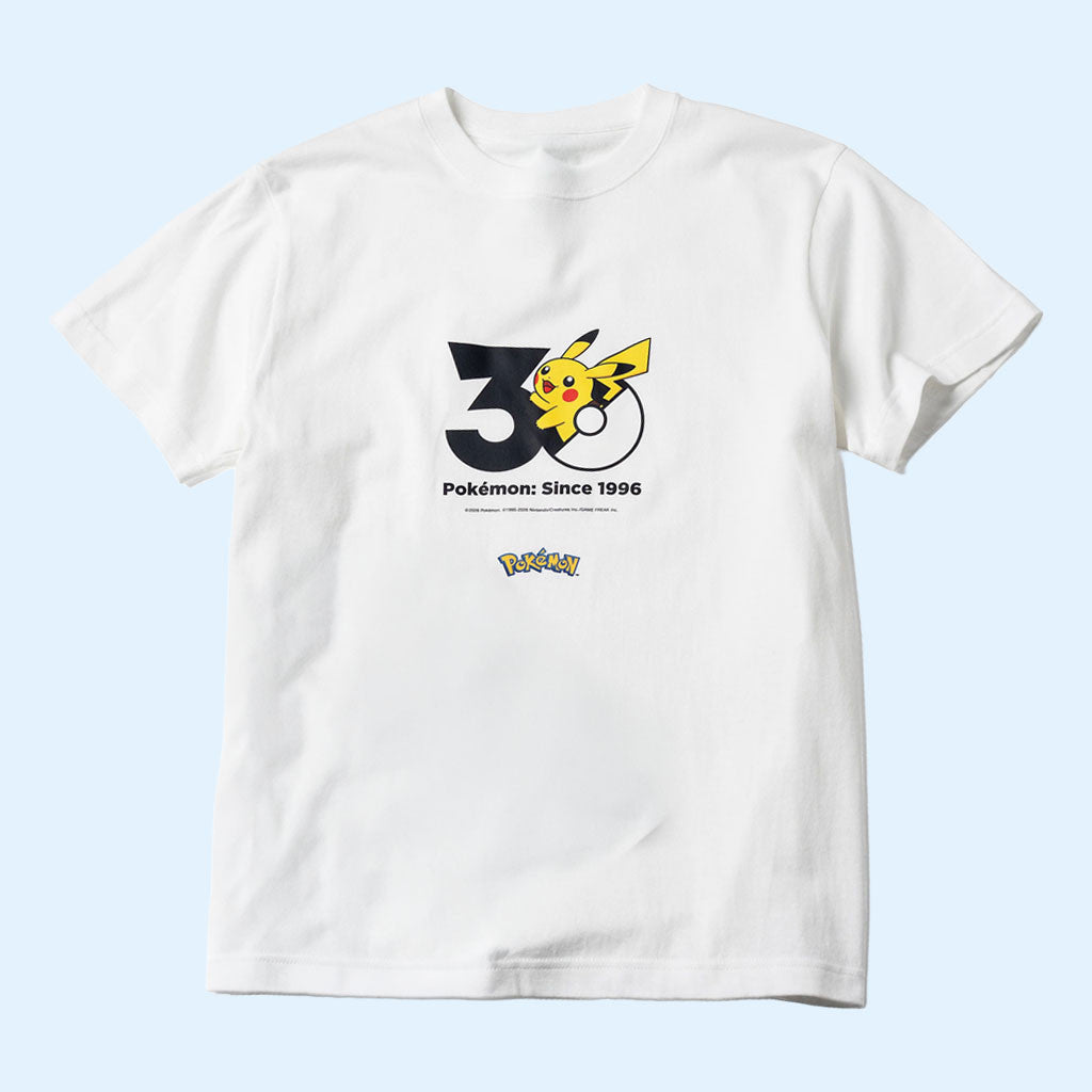Pokemon Merch 2026 Pikachu Pokemon 30th Anniversary Logo T-Shirt Since 1996 Tee White
