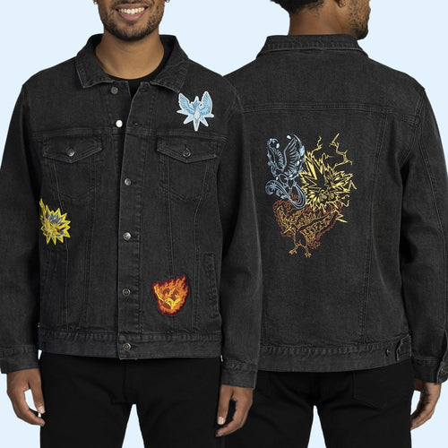 Pokemon Merch 2026 Articuno Zapdos And Moltres Denim Jacket Pokemon 30Th Anniversary Merch
