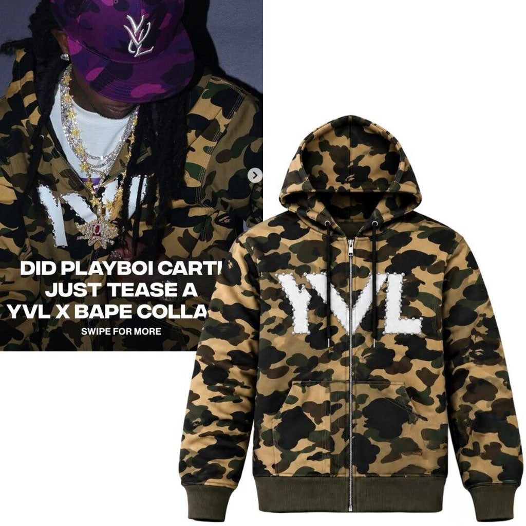 Playboi Carti YVL x BAPE Camo Zip Hoodie Playboi Carti Merch Gifts For Rapper Fan