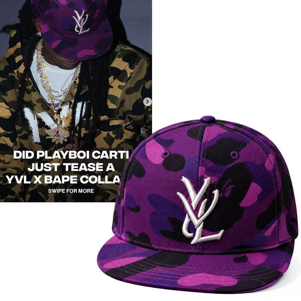 Playboi Carti YVL x BAPE Camo Snapback Hat Embroidered Playboi Carti Merch Rapper Fan Gifts