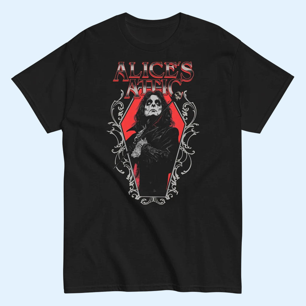 Alice Cooper Merch 2026 Alice's Attic Coffin T-Shirt Black Music Gifts For Music Lovers