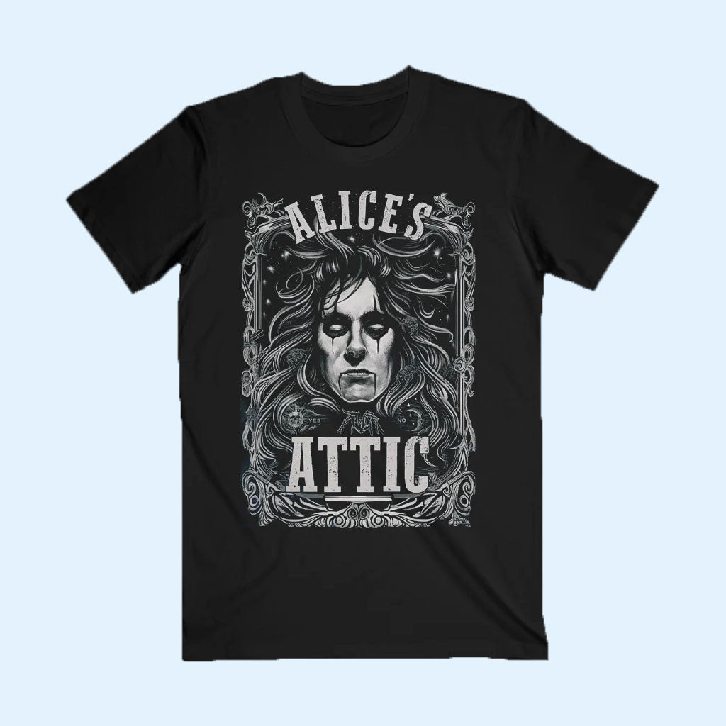 Alice Cooper Merch 2026 Alice's Attic T-Shirt Black Presents For Music Lovers