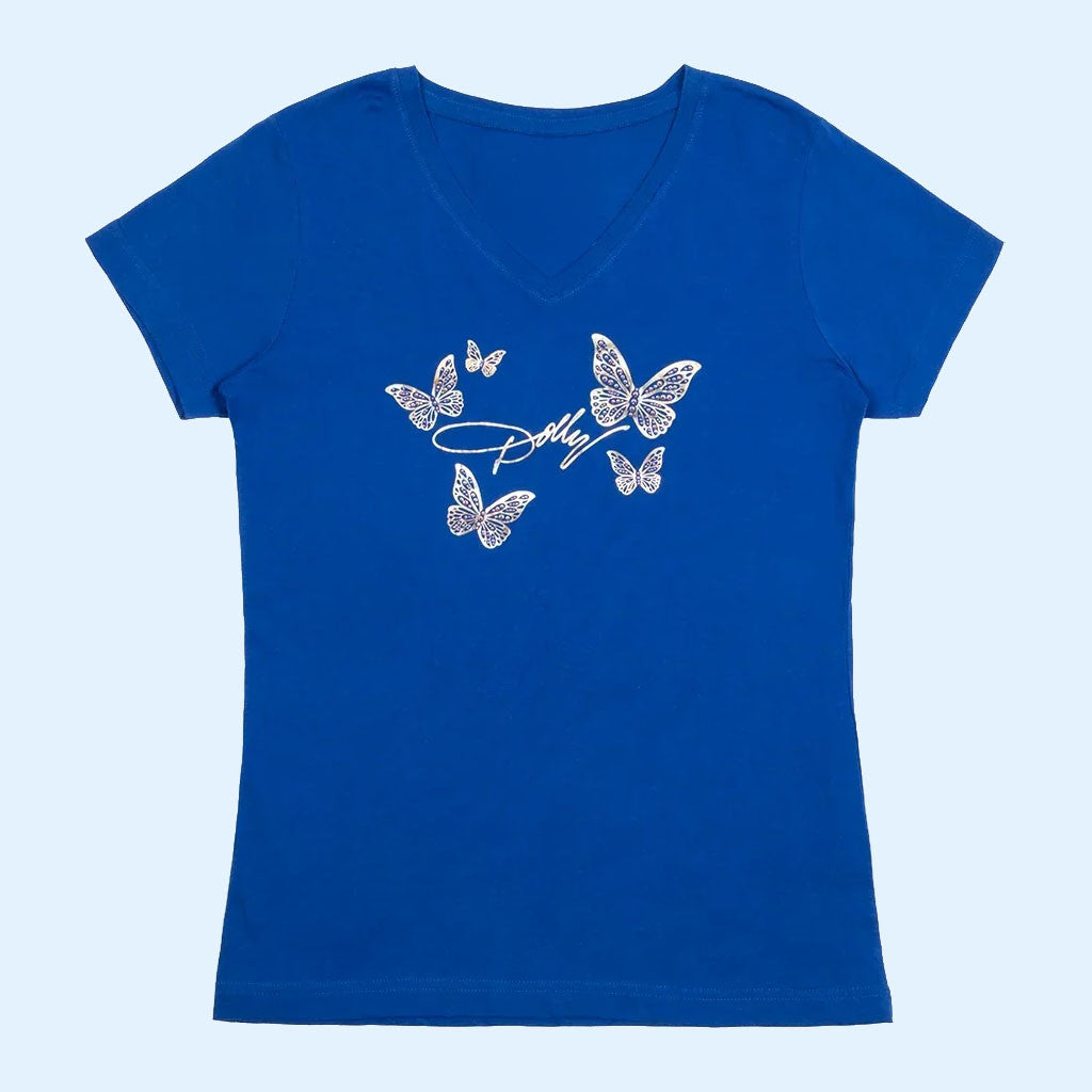 Dolly Parton Merch 2026 Butterfly V-Neck T-Shirt Dolly Parton Memorial Gifts