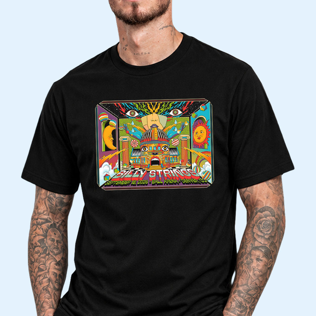Billy Strings Merch 2026 Denver CO Event Poster Night 1 T-Shirt Art By Pedro Correa Shirt Black