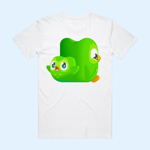 Duolingo Merch 2026 Duo And Junior Owl T-Shirt Cute Green Cartoon Graphic Tee Gifts For Fans