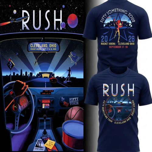 RUSH Merch 2026 Rush Cleveland OH Concert T-Shirt Rocket Arena Sept 17 19 Fifty Something Tour