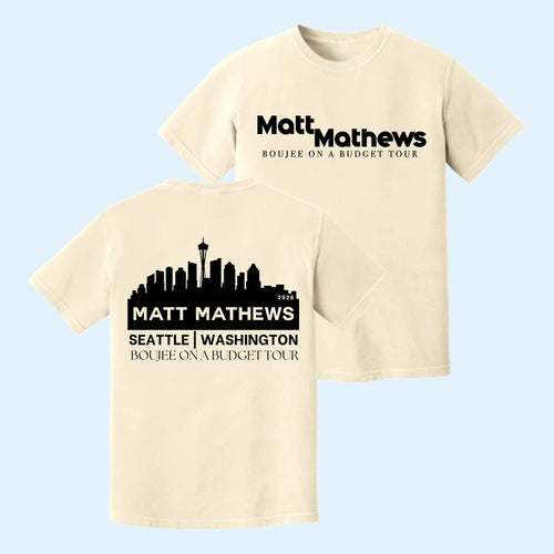 Matt Mathews Merch 2026 Seattle WA Boujee On A Budget Show T-Shirt Matt Mathews Comedy Tour Tee