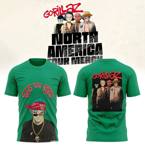 Gorillaz Merch 2026 Gorillaz North American Mountain Tour T-Shirt Signed Concert Outfits