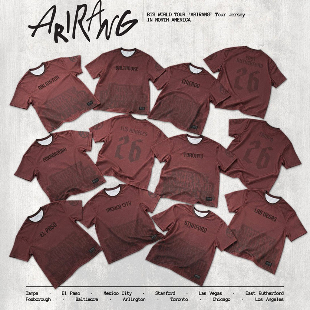 BTS World Tour Arirang Merch 2026 BTS World Tour Arirang Jersey In North American Apparel